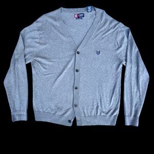 Chaps Button Front Cardigan Mens XL Heather Gray Pima Cotton Grandpa Academia